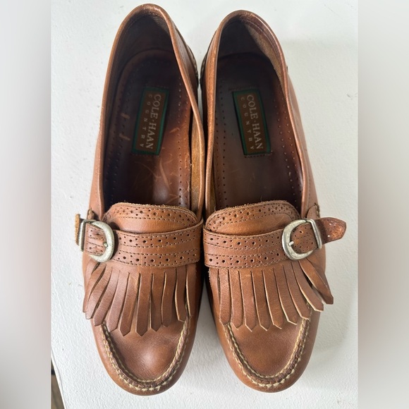 Vintage Cole Haan Country Brown Leather Kiltie Loafers with Buckle - Men's 11.5 - Picture 7 of 8